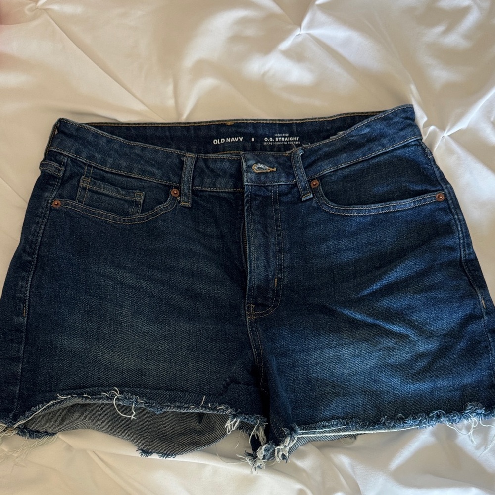 Old Navy OG Straight High Rise- Dark Blue Denim Shorts size 8